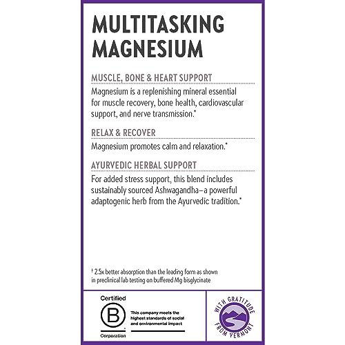 New Chapter Magnesium + Ashwagandha Supplement, Magnesium glycinate, 2.5X Absorption, Muscle Recovery, Heart & Bone Health, Calm & Relaxation, Gluten Free, Non-GMO - 90 ct