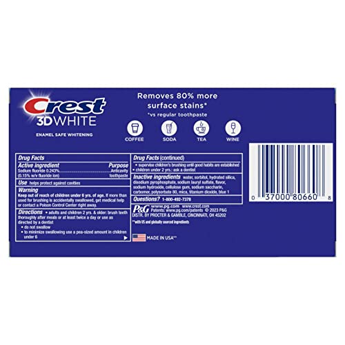 Crest 3D White Toothpaste, Advanced Luminous Mint, Teeth Whitening Toothpaste, 3.7 Oz (Pack of 4)