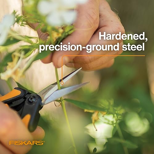 Fiskars Micro-Tip Pruning Snips - 6" Garden Shears with Sharp Precision-Ground Non-Coated Stainless Steel Blade - Gardening Tool Scissors with SoftGrip Handle