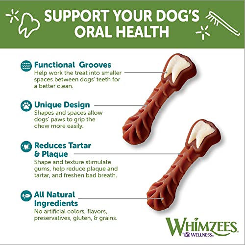 WHIMZEES by Wellness Brushing Dental Chews For Dogs, Grain-Free, Long Lasting Treats, Freshens Breath Medium Breed, 12 Count