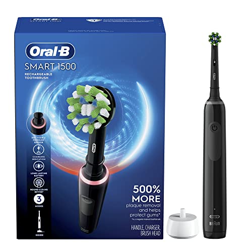 Oral-B Smart 1500 Rechargeable Electric Powered Toothbrush, Black with Visible Pressure Sensor to Protect Gums - 3 Modes - 2 Minute Timer – Deep Cleans