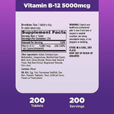 Natrol Vitamin B-12 5000mcg, Dietary Supplement for Cellular Energy Production & Healthy Nervous System Support, 200 Strawberry-Flavored Fast Dissolve Tablets, 200 Day Supply