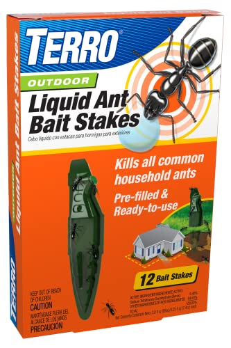 TERRO T1813B Outdoor Ready-to-Use Liquid Ant Bait Stake Killer Trap - Kills Common Household Ants 12 Stakes