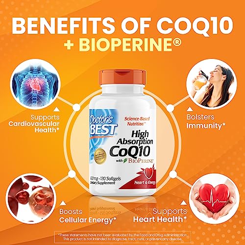 Doctor's Best High Absorption CoQ10 with BioPerine, Gluten Free, Naturally Fermented, Heart Health, Energy Production, 100 mg, 120 Count