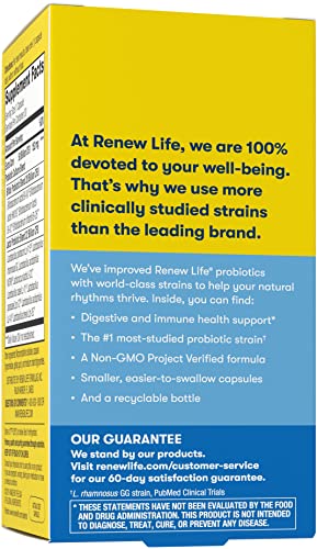 Renew Life Adult Probiotics, 50 Billion CFU Guaranteed, Probiotic Supplement for Digestive & Immune Health, Shelf Stable, Gluten Dairy & Soy Free, 30 Capsules