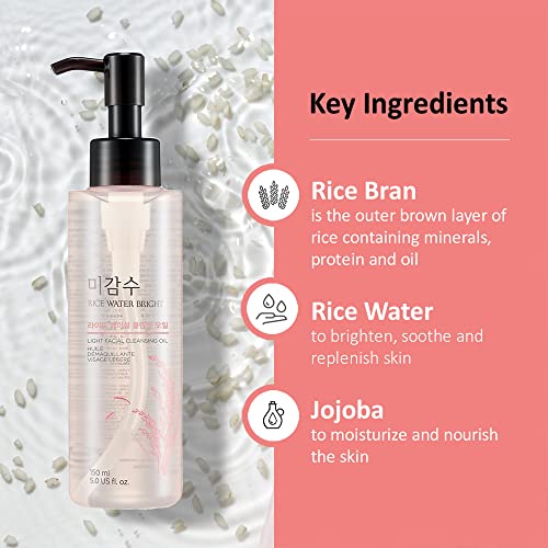 THE FACE SHOP Rice Water Bright Face Wash, Facial Cleanser for Sensitive, Normal & Oily Skin, Gentle Hydrating Daily Face Cleansing Oil, 5.0 Fl Oz (1 Pack)