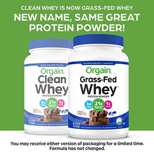 Orgain Whey Protein Powder, Creamy Chocolate Fudge - 21g Grass Fed Dairy Protein, Gluten Free, Soy Free, No Sugar Added, Kosher, No Added Hormones or Carrageenan, For Smoothies & Shakes - 1.82lb