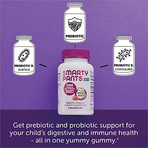 SmartyPants Kids Probiotic Immunity Gummies: Prebiotics & Probiotics for Immune Support & Digestive Comfort, Strawberry Crème Flavor, 60 Gummy Vitamins, 30 Day Supply, No Refrigeration Required