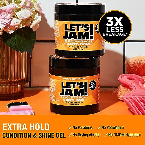 SoftSheen-Carson Lets Jam! Shining and Conditioning Hair Gel by Dark and Lovely, Extra Hold, All Hair Types, Styling Gel Great for Braiding, Twisting & Smooth Edges, Extra Hold, 4.4 oz