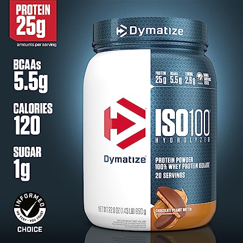 Dymatize ISO100 Hydrolyzed Protein Powder, 100% Whey Isolate Protein, 25g of Protein, 5.5g BCAAs, Gluten Free, Fast Absorbing, Easy Digesting, Strawberry, 20 Servings