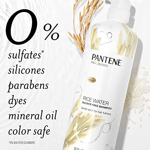 Pantene Sulfate Free Shampoo, with Rice Water, Protects Natural Hair Growth, Volumizing, for Women, Nutrient Infused with Vitamin B5, Safe for Color Treated Hair, Pro-V Blends, 30.0 oz