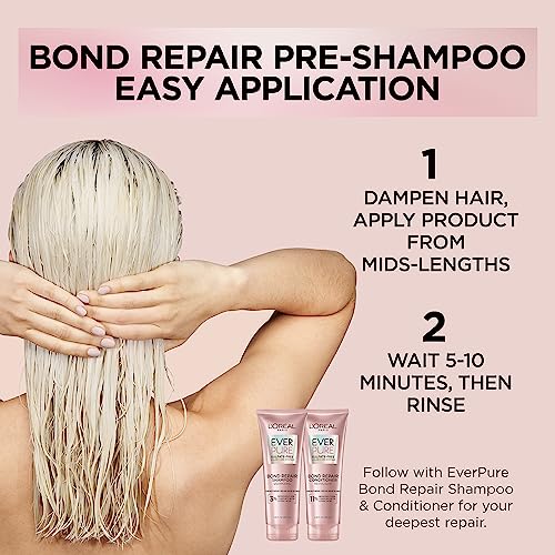 L’Oréal Paris, Bond Repair Shampoo and Conditioner, Strengthens & Repairs Weak Hair in 1 Use with System, Sulfate Free & Vegan, EverPure, 2.13 oz (1 kit)