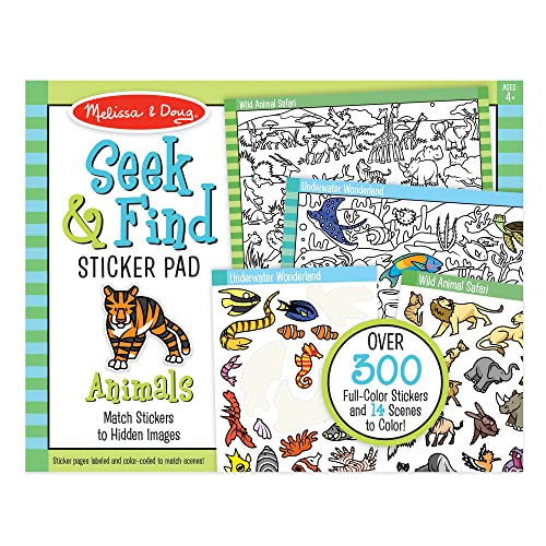 Melissa & Doug Seek and Find Sticker Pad, Animals (400+ Stickers, 14 Scenes to Color) - Search And Find Sticker Pads, Arts And Crafts Activity For Kids Ages 4+ - FSC-Certified Materials