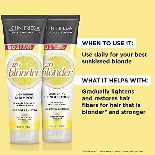 John Frieda Sheer Blonde Go Blonder Shampoo and Conditioner Set for Blonde Hair, Lightening Shampoo and Conditioner with Citrus and Chamomile, featuring our BlondMend Technology, 8.3 oz (2 Pack)