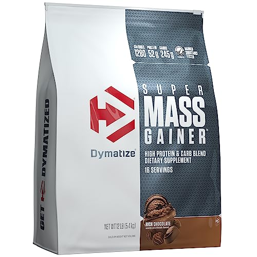 Dymatize Super Mass Gainer Protein Powder, 1280 Calories & 52g Protein, 10.7g BCAAs, Mixes Easily, Tastes Delicious, Rich Chocolate, 12 lbs