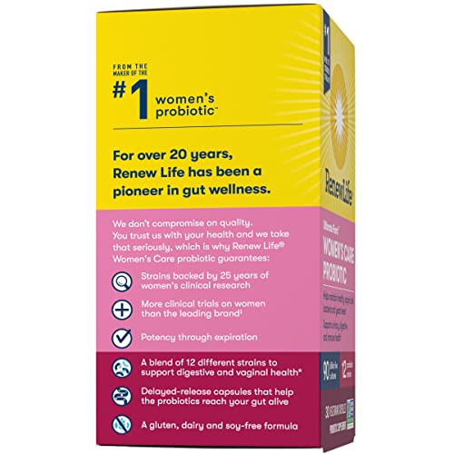 Renew Life Probiotics for Women, 90 Billion CFU Guaranteed, Probiotic Supplement for Digestive, Vaginal & Immune Health, Shelf Stable, Soy, Dairy & Gluten Free, 60 Capsules