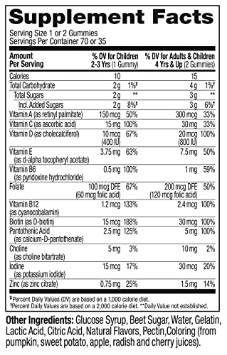 OLLY Kids Multivitamin Gummy Worms, Overall Health and Immune Support, Vitamins and Minerals A, C, D, E, Bs and Zinc, Chewable Supplement, Sour Fruit Punch, 45 Day Supply - 70 Count