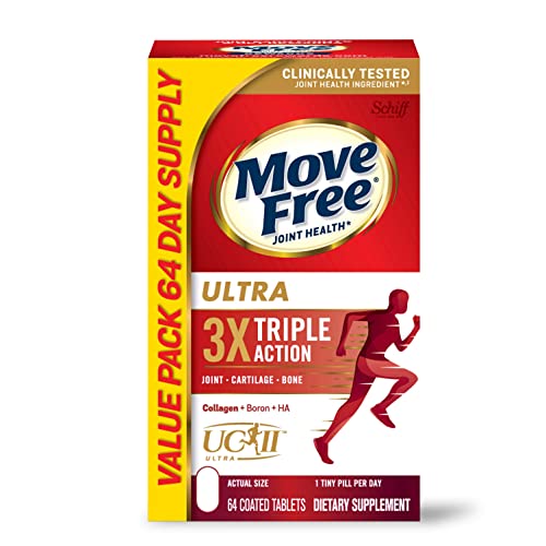 Move Free Ultra Triple Action Joint Support Supplement - Type II Collagen Boron & Hyaluronic Acid - Supports Joint Comfort, Cartiliage & Bones in 1 Tiny Pill Per Day, 64 Tablets (64 servings)