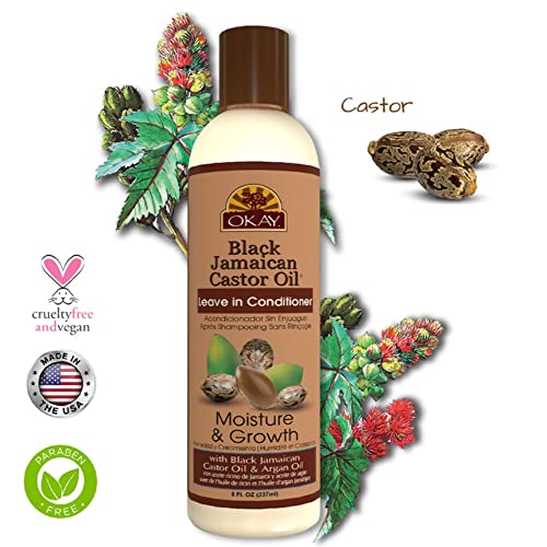 OKAY Black Jamaican Castor Oil Moisture Growth Leave In Conditioner Helps Moisturize&Regrow Strong Healthy Hair Sulfate,Silicone,Paraben Free For All Hair Types and Textures Made in USA 8oz