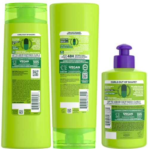 Garnier Fructis Curl Nourish Sulfate Free Moisturizing Shampoo, Conditioner + Air Dry Cream Defining Butter Set (3 Items), 1 Kit (Packaging May Vary)