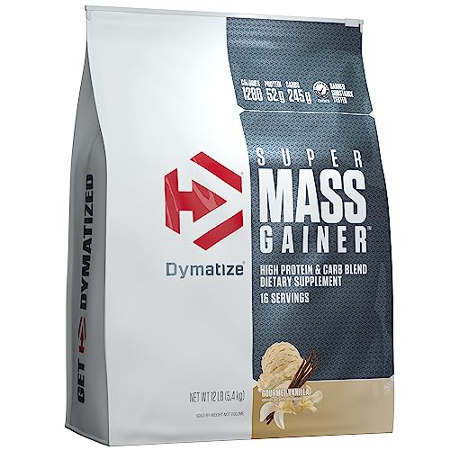 Dymatize Super Mass Gainer Protein Powder, 1280 Calories & 52g Protein, 10.7g BCAAs, Mixes Easily, Tastes Delicious, Rich Chocolate, 12 lbs