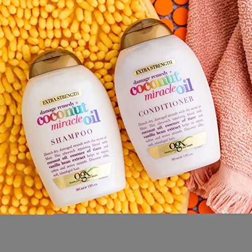 OGX Extra Strength Damage Remedy + Coconut Miracle Oil Conditioner for Dry, Frizzy or Coarse Hair, Hydrating & Flyaway Taming Conditioner, Paraben-Free, Sulfate-Free Surfactants, 13 fl oz