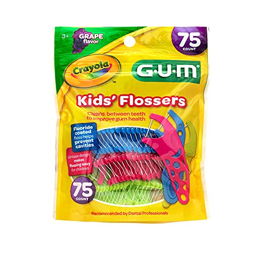 GUM - 70070942306514 Crayola Kids? Flossers, Grape, Fluoride Coated, Easy Grip Handle, Ages 3+, 75 Count, (Pack of 6)