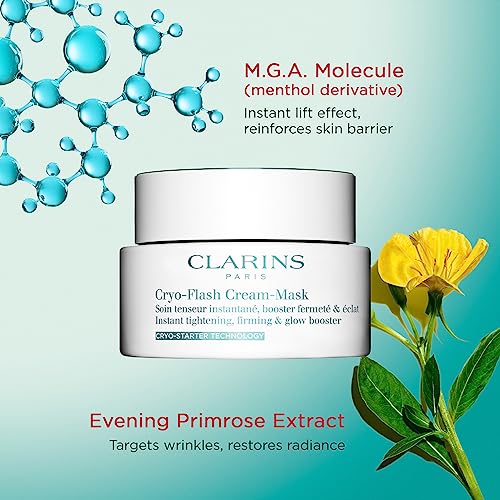 Clarins NEW Cryo-Flash Face Mask | Visible Lift Effect in 10 Minutes | Visibly Minimizes Pores | Boosts Radiance | Pro Like Results | All Skin Types | 2.5 Fluid Ounces