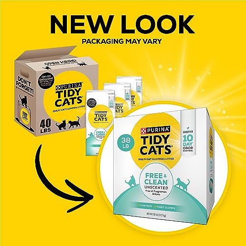 Purina Tidy Cats Unscented Cat Litter, Free & Clean Clumping Clay Cat Litter, Recyclable Box - 40 lb. Bag