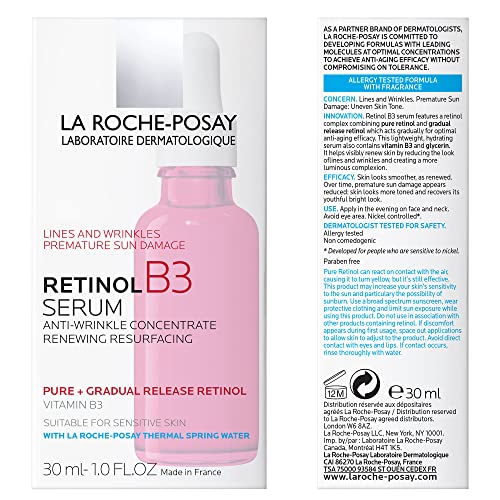 La Roche-Posay Pure Retinol Face Serum with Vitamin B3. Anti Aging Face Serum for Lines, Wrinkles & Premature Sun Damage to Resurface & Hydrate. Suitable for Sensitive Skin, 1.0 Fl. Oz