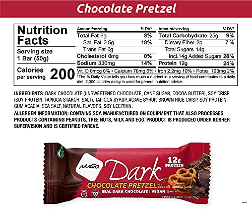 NuGo Dark Mint Chocolate Chip, 13g Vegan Protein, 200 Calorie, Gluten Free, 24 Count