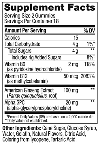 OLLY Laser Focus Gummy, Ginseng, Alpha GPC, B Vitamins, Berry Tangerine Flavor - 36 Count