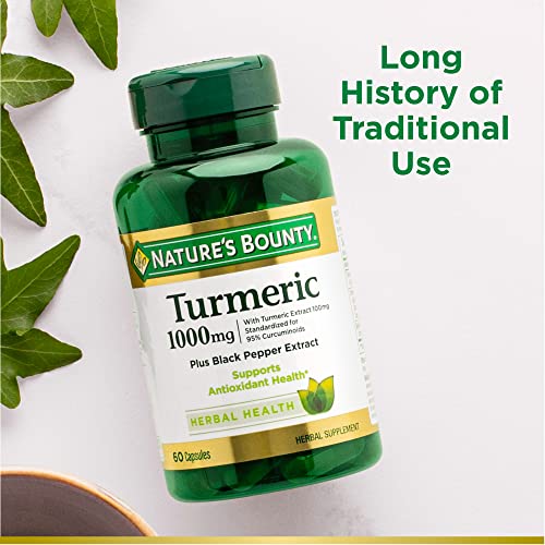 Natures Bounty Turmeric With Black Pepper Extract, Supports Antioxidant Health, 1000mg, 60 Capsules