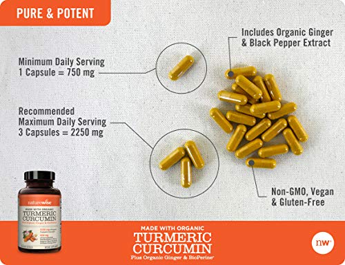 NatureWise Curcumin Turmeric 2250mg | 95% Curcuminoids & BioPerine Black Pepper Extract | Advanced Absorption for Joint Support [2 Month Supply - 180 Count]