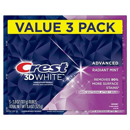 Crest 3D White Toothpaste, Advanced Luminous Mint, Teeth Whitening Toothpaste, 3.7 Oz (Pack of 4)