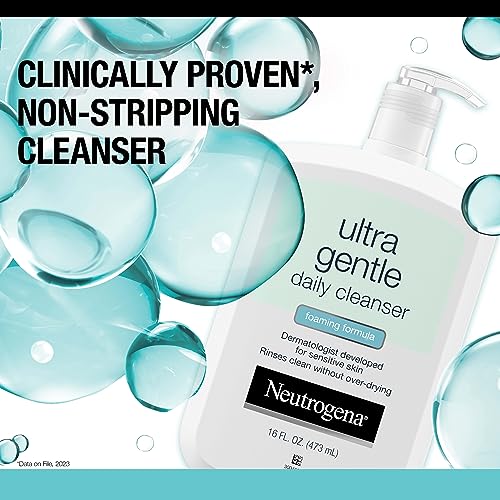 Neutrogena Ultra Gentle Foaming and Hydrating Face Wash for Sensitive Skin, Gently Cleanses Without Over Drying, Oil-Free, Soap-Free, 16 fl. oz