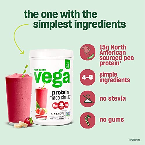 Vega Protein Made Simple, Dark Chocolate - Stevia Free Vegan Protein Powder, Plant Based, Healthy, Gluten Free, Pea Protein for Women and Men, 9.6 oz (Packaging May Vary)