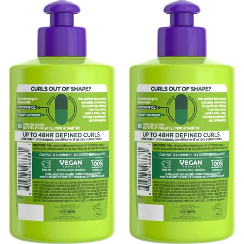 Garnier Fructis Curl Nourish Sulfate Free Moisturizing Shampoo, Conditioner + Air Dry Cream Defining Butter Set (3 Items), 1 Kit (Packaging May Vary)