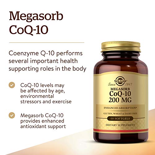 Solgar Megasorb CoQ-10 200 mg, 60 Softgels - Supports Heart & Brain Function - Coenzyme Q10 Supplement - Enhanced Absorption - Gluten Free, Dairy Free - 60 Servings