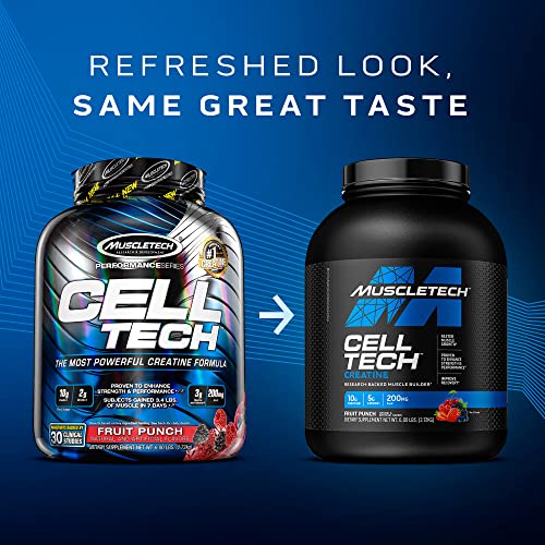 Creatine Monohydrate Powder MuscleTech Cell-Tech Creatine Post Workout Recovery Drink Muscle Builder For Men & Women Muscle Building Supplements Fruit Punch, 3 lbs (27 Serv)