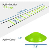 Yes4All Ultimate Combo Agility Ladder Training (Lime) Set – Speed Agility Ladder Lime 12 Adjustable Rungs, 12 Agility Cones & 4 Steel Stakes - Included Carry Bag