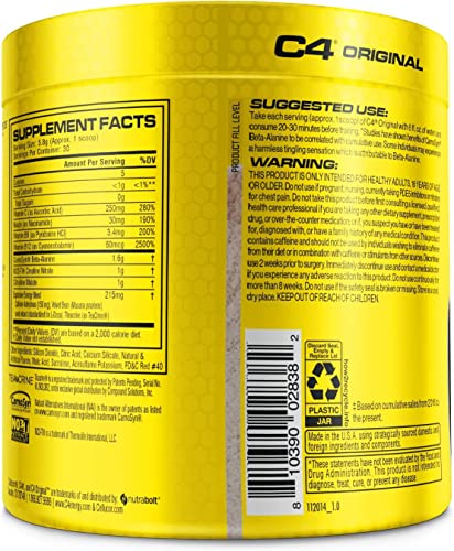 C4 Original Pre Workout Powder Fruit Punch - Vitamin C for Immune Support - Sugar Free Preworkout Energy for Men & Women - 150mg Caffeine + Beta Alanine + Creatine - 60 Servings