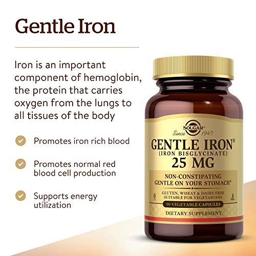 Solgar Gentle Iron - Ideal for Sensitive StomachsRed Blood Cell Supplement, , Non Constipating & GMO, Vegan, Gluten & Dairy Free, Kosher - 180 Servings, Unflavored, 180 Count