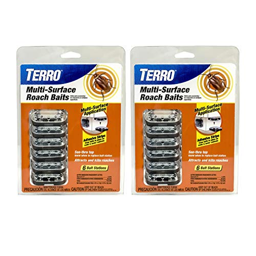 TERRO T500 Indoor Multi-Surface Roach Killing Bait Cockroach Killer - 6 Bait Stations, Black