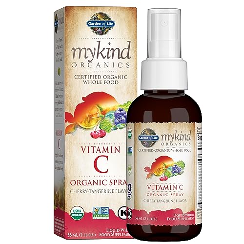 Garden of Life Organic Vitamin C for Kids and Adults, mykind Organics Vitamin C Spray for Skin Health - Orange Tangerine, Vitamin C Supplement Antioxidant for Immune Support, 2 fl oz Liquid Drops