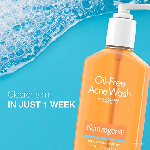 Neutrogena Oil-Free Acne Fighting Facial Cleanser with Salicylic Acid Acne Treatment medicine,, Daily Oil Free Acne Face Wash for Acne-Prone Skin with Salicylic Acid Medicine, 9.1 fl. oz