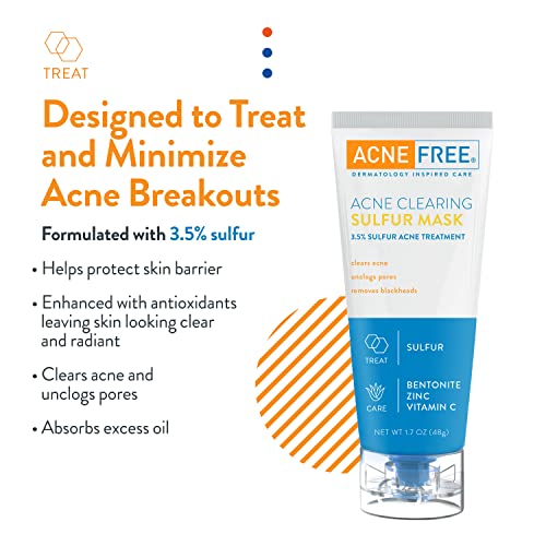 Acne Free Acne Clearing Sulfur Mask 1.7 oz Absorbs Excess Oil and Unclogs Pores with Vitamin C and Bentonite Clay