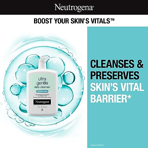 Neutrogena Ultra Gentle Foaming and Hydrating Face Wash for Sensitive Skin, Gently Cleanses Without Over Drying, Oil-Free, Soap-Free, 16 fl. oz