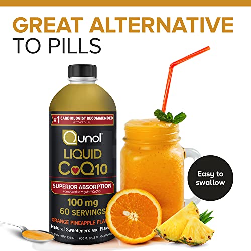 Qunol Liquid CoQ10 100mg, Superior Absorption Natural Supplement Form of Coenzyme Q10, Antioxidant for Heart Health, Orange Pineapple Flavored, 60 Servings, 20.3 oz Bottle