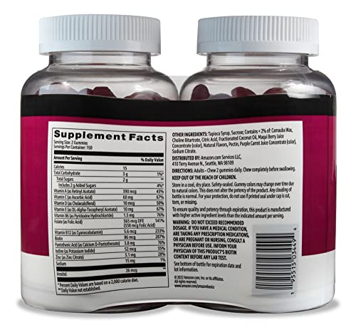 Amazon Basics Adult Multivitamin, 150 Gummies, 75-Day Supply, Mixed Berry & Cherry (Previously Solimo)